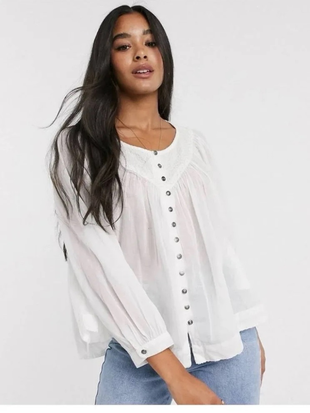 WE THE Free People Cool meadow peasant White  button Blouse medium m